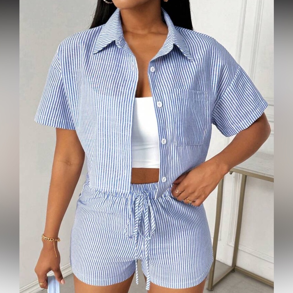 Shein Summer Striped Short Sleeve Set